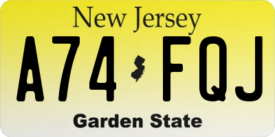 NJ license plate A74FQJ