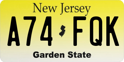 NJ license plate A74FQK