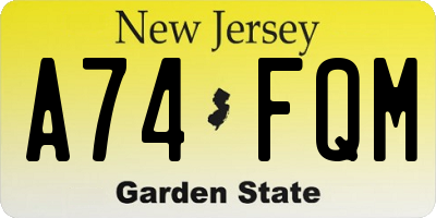NJ license plate A74FQM