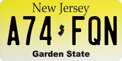 NJ license plate A74FQN