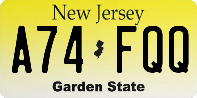 NJ license plate A74FQQ