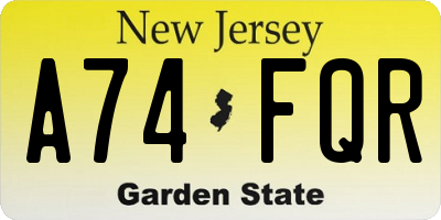 NJ license plate A74FQR