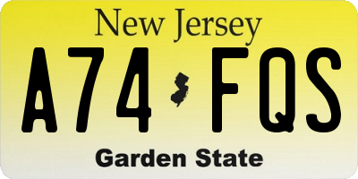 NJ license plate A74FQS