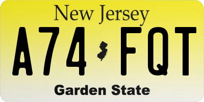NJ license plate A74FQT
