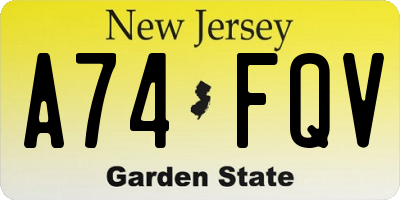 NJ license plate A74FQV