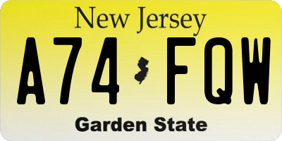 NJ license plate A74FQW