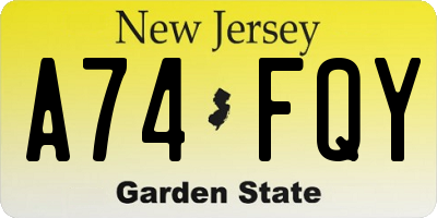 NJ license plate A74FQY