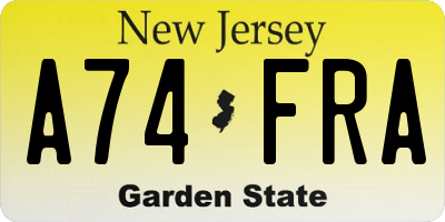 NJ license plate A74FRA