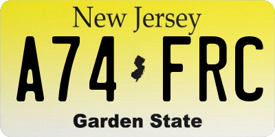 NJ license plate A74FRC