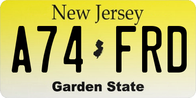 NJ license plate A74FRD