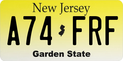 NJ license plate A74FRF