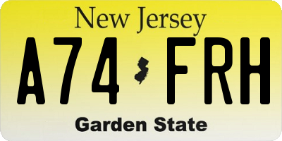 NJ license plate A74FRH