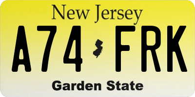 NJ license plate A74FRK