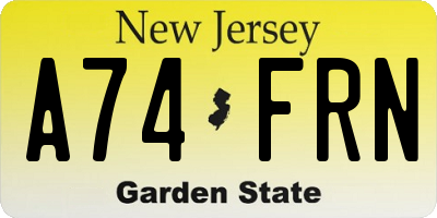 NJ license plate A74FRN