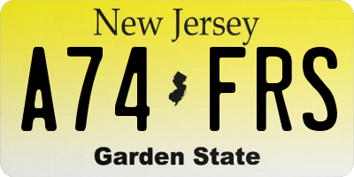 NJ license plate A74FRS
