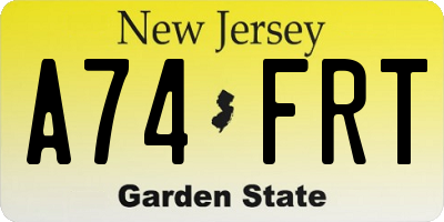 NJ license plate A74FRT