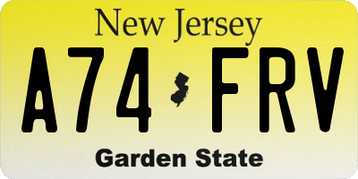 NJ license plate A74FRV