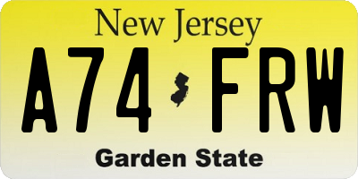 NJ license plate A74FRW