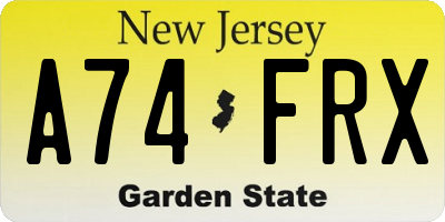 NJ license plate A74FRX
