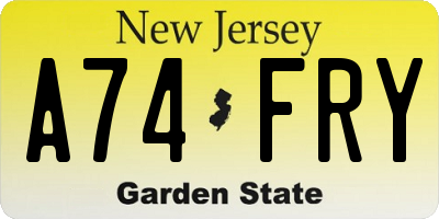 NJ license plate A74FRY