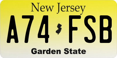 NJ license plate A74FSB