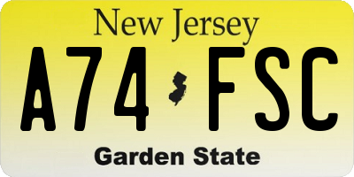 NJ license plate A74FSC