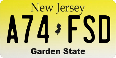 NJ license plate A74FSD