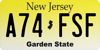 NJ license plate A74FSF