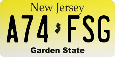 NJ license plate A74FSG