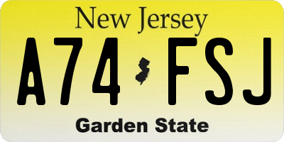 NJ license plate A74FSJ