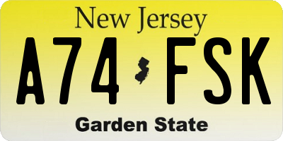 NJ license plate A74FSK