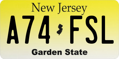 NJ license plate A74FSL