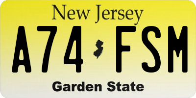 NJ license plate A74FSM