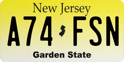 NJ license plate A74FSN