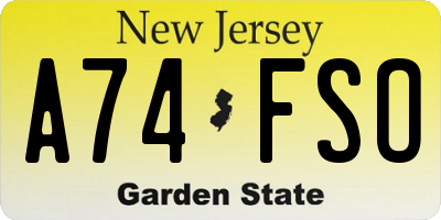 NJ license plate A74FSO