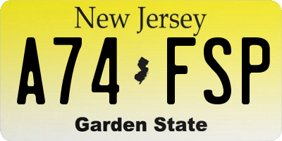NJ license plate A74FSP