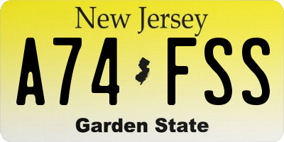 NJ license plate A74FSS