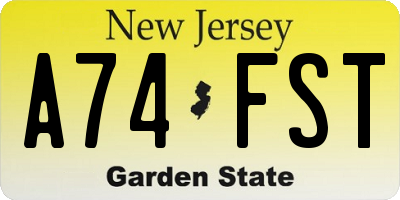 NJ license plate A74FST
