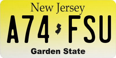 NJ license plate A74FSU