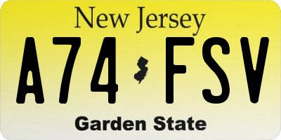 NJ license plate A74FSV
