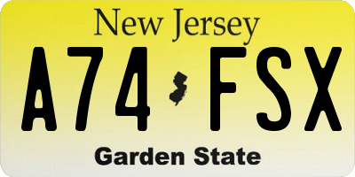 NJ license plate A74FSX