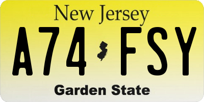 NJ license plate A74FSY