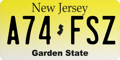 NJ license plate A74FSZ