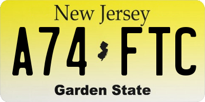 NJ license plate A74FTC