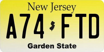 NJ license plate A74FTD