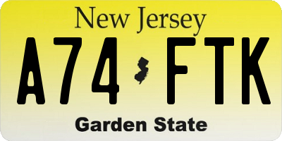 NJ license plate A74FTK