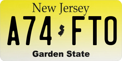 NJ license plate A74FTO