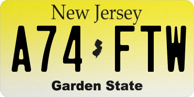 NJ license plate A74FTW