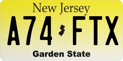 NJ license plate A74FTX
