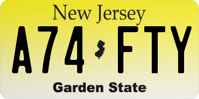 NJ license plate A74FTY